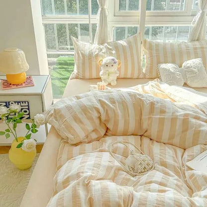 Honey Beige Stripe Bedding Set