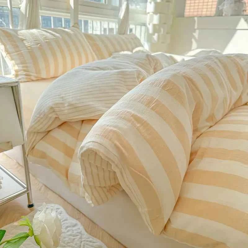 Honey Beige Stripe Bedding Set