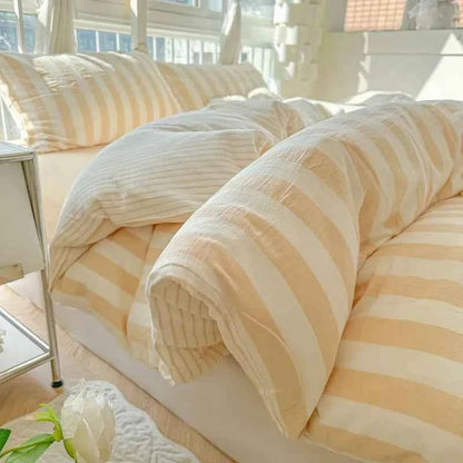 Honey Beige Stripe Bedding Set