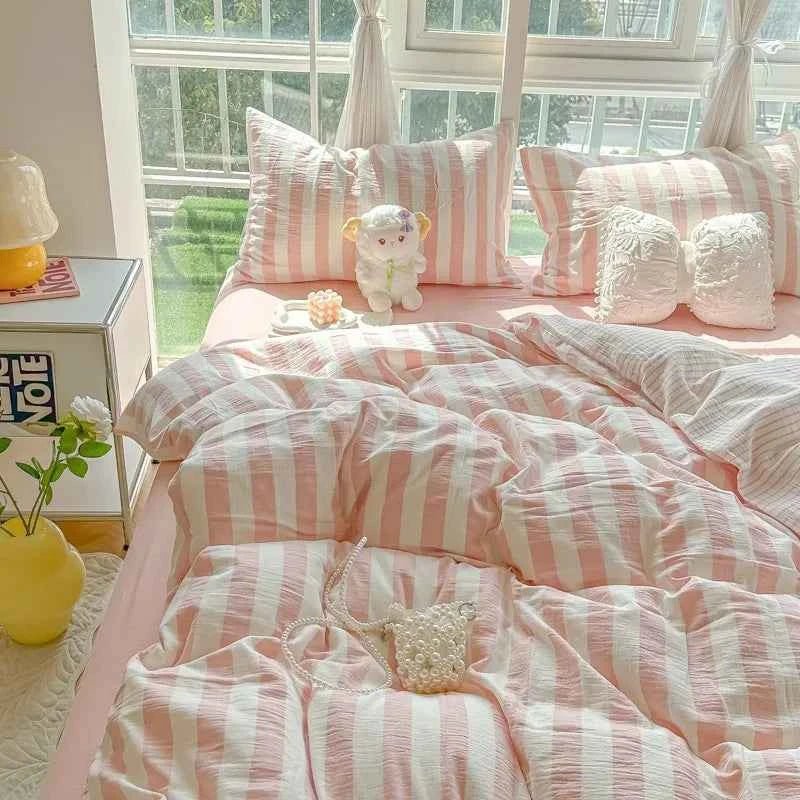 Blush Pink Stripe Bedding Set