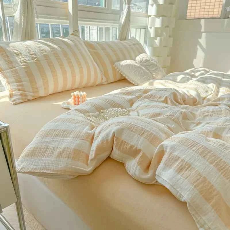 Honey Beige Stripe Bedding Set