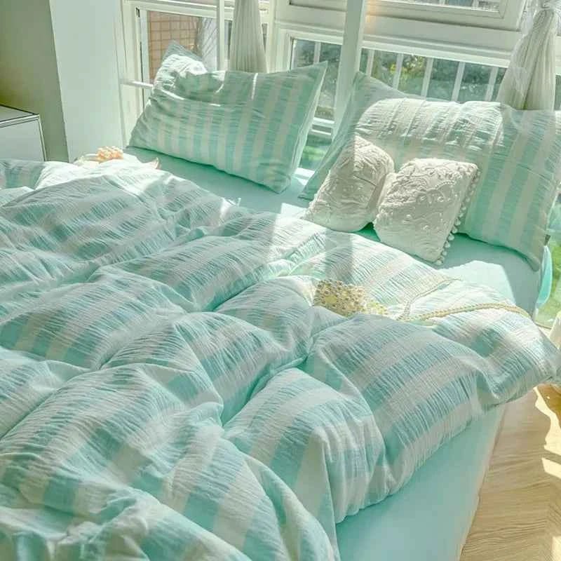 Mint Green Stripe Bedding Set