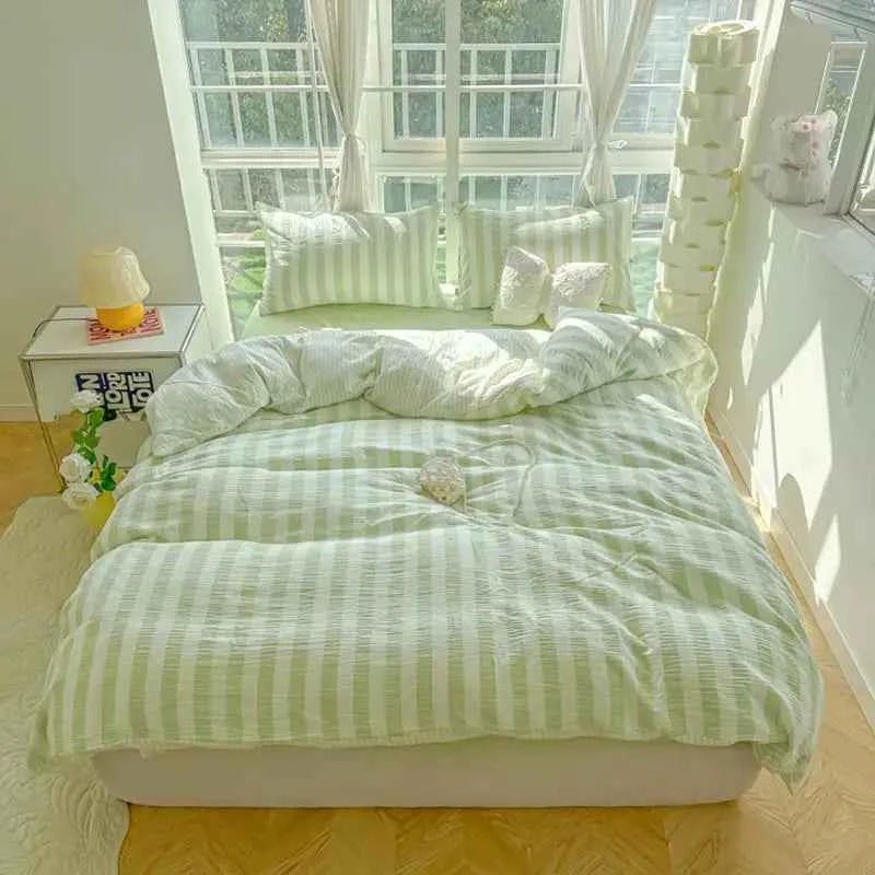 Lime Pastel Stripe Bedding Set