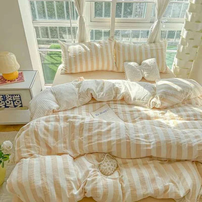 Honey Beige Stripe Bedding Set