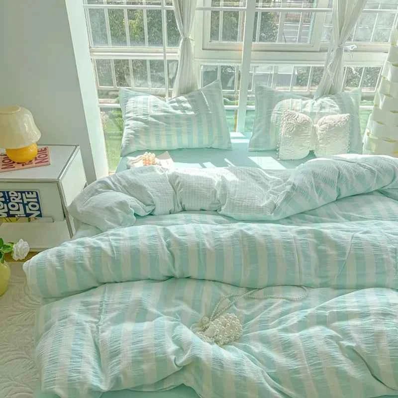 Mint Green Stripe Bedding Set