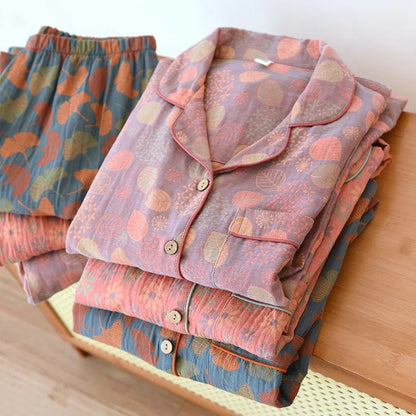 Ginkgo Garden Cotton Pajama Set - WhisperLinens