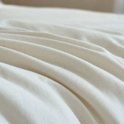 Ivory Linen Cotton Bedding Set with Embroidered Trim - WhisperLinens