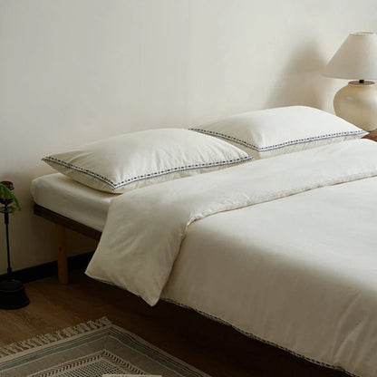 Ivory Linen Cotton Bedding Set with Embroidered Trim - WhisperLinens