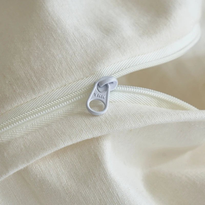 Ivory Linen Cotton Bedding Set with Embroidered Trim - WhisperLinens