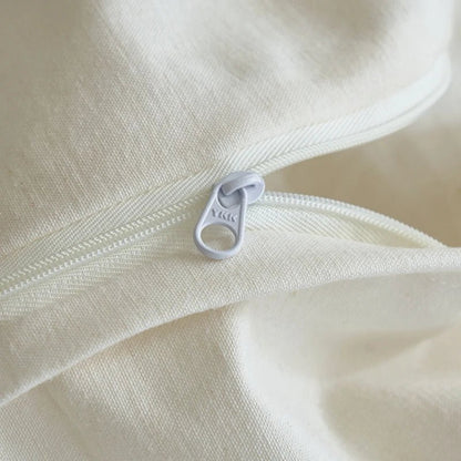 Ivory Linen Cotton Bedding Set with Embroidered Trim - WhisperLinens