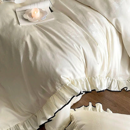 Ivory Ruffle Cotton Duvet Cover Set