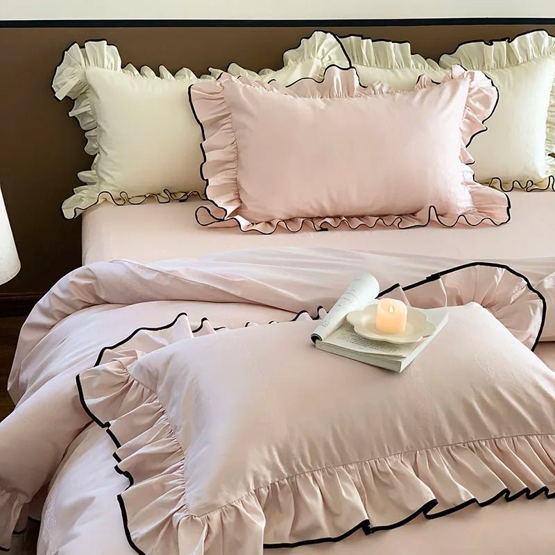 Soft blush pink Ruffle Cotton Duvet Cover Set