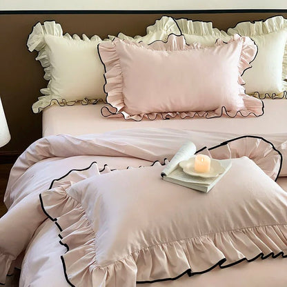 Soft blush pink Ruffle Cotton Duvet Cover Set