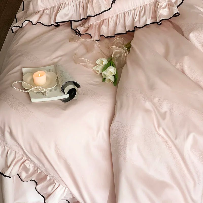 Soft blush pink Ruffle Cotton Duvet Cover Set