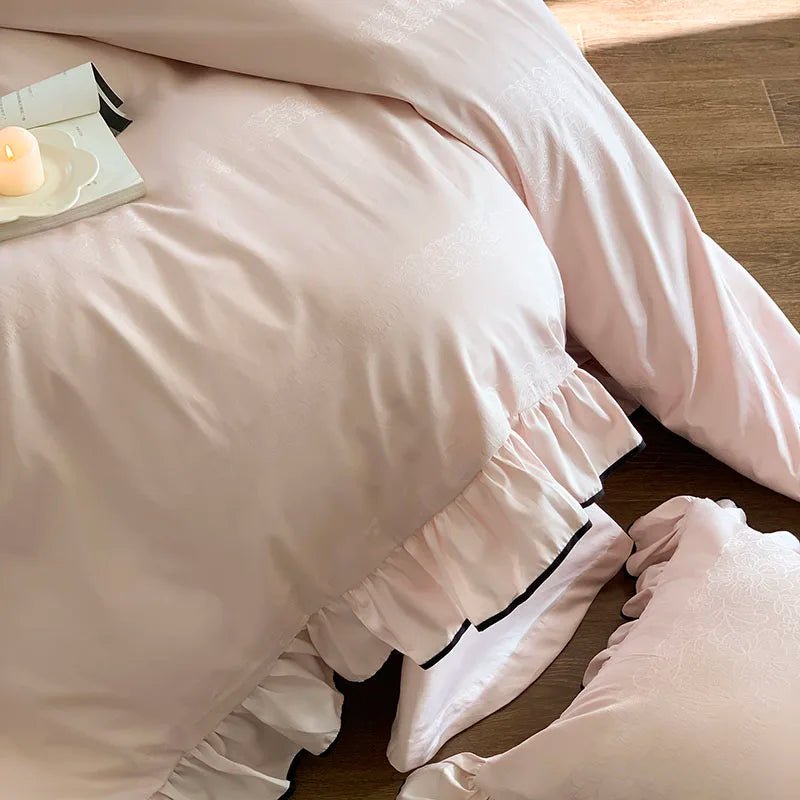 Soft blush pink Ruffle Cotton Duvet Cover Set