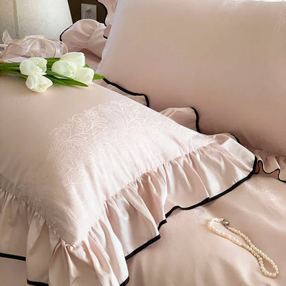 Soft blush pink Ruffle Cotton Duvet Cover Set