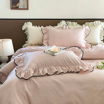 Soft blush pink Ruffle Cotton Duvet Cover Set
