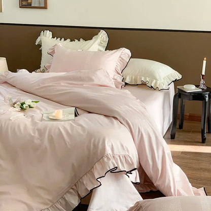 Soft blush pink Ruffle Cotton Duvet Cover Set