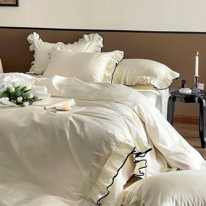 Ivory Ruffle Cotton Duvet Cover Set