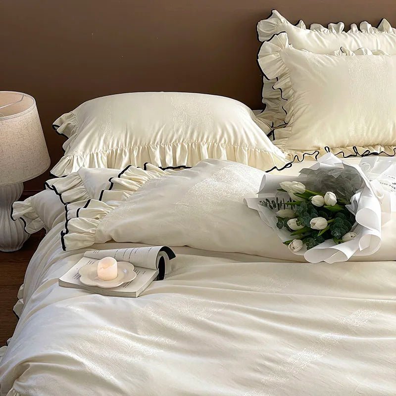 Ivory Ruffle Cotton Duvet Cover Set