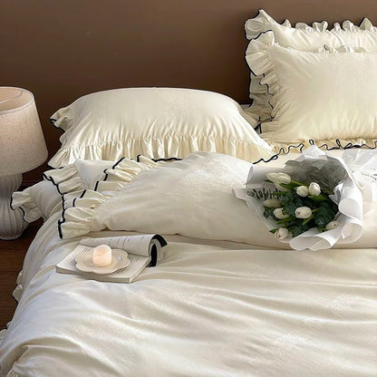 Ivory Ruffle Cotton Duvet Cover Set