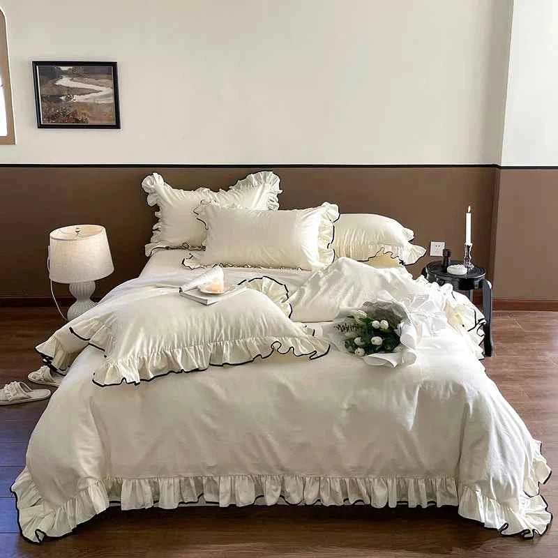 Ivory Ruffle Cotton Duvet Cover Set