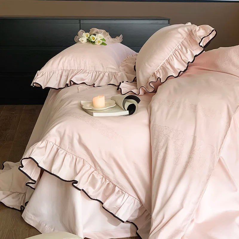 Soft blush pink Ruffle Cotton Duvet Cover Set