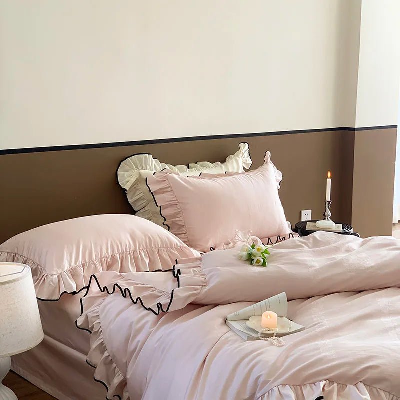 Soft blush pink Ruffle Cotton Duvet Cover Set