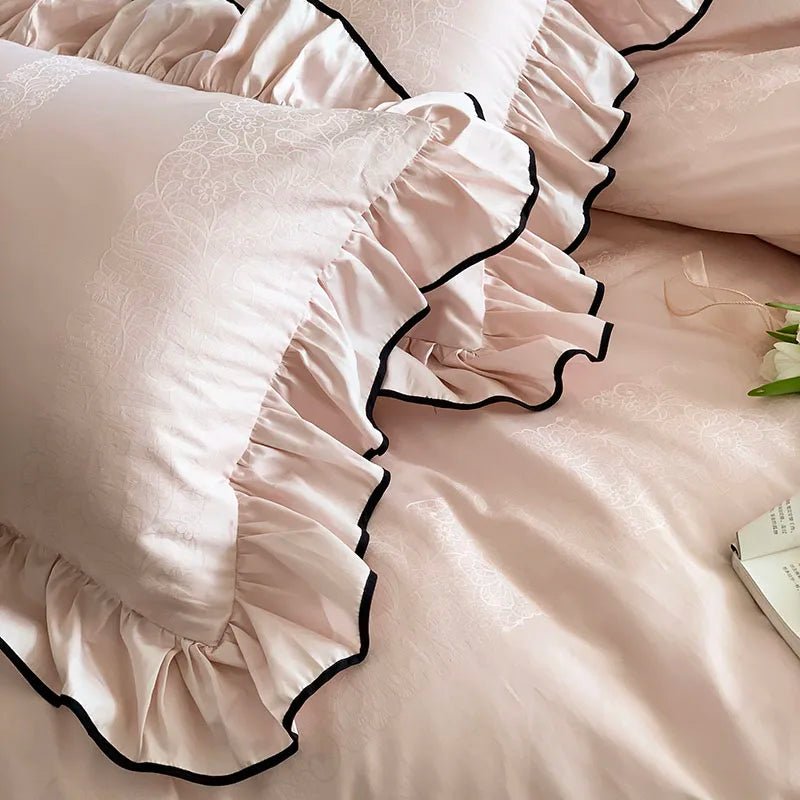 Soft blush pink Ruffle Cotton Duvet Cover Set