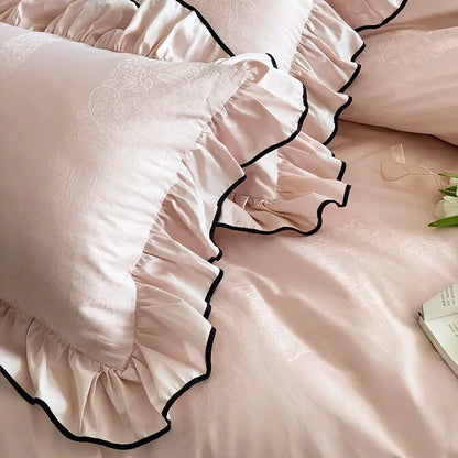 Soft blush pink Ruffle Cotton Duvet Cover Set