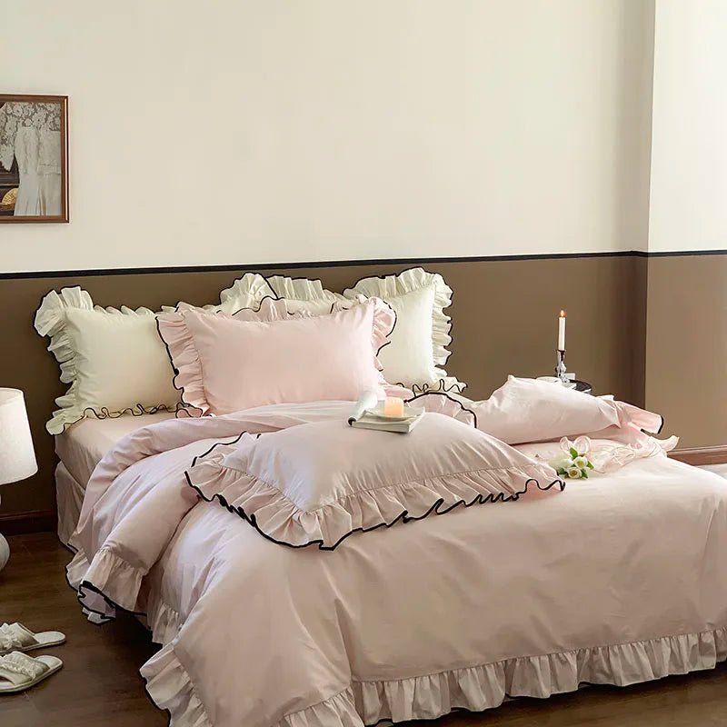 Soft blush pink Ruffle Cotton Duvet Cover Set