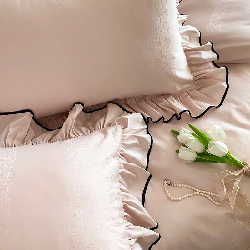 Soft blush pink Ruffle Cotton Duvet Cover Set