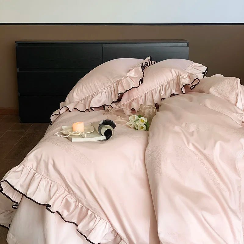 Soft blush pink Ruffle Cotton Duvet Cover Set