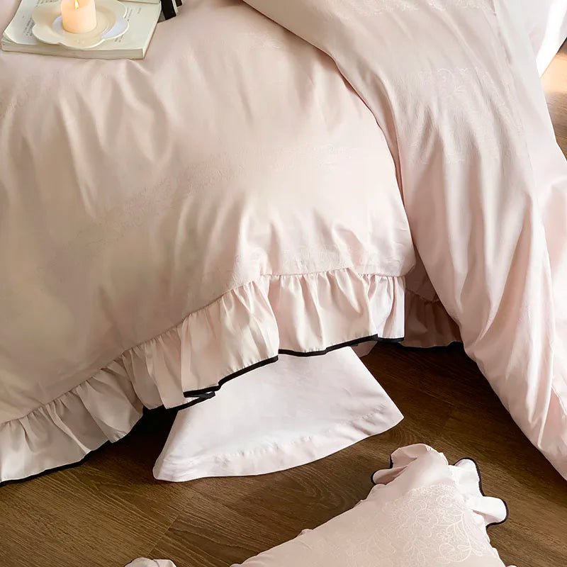 Soft blush pink Ruffle Cotton Duvet Cover Set