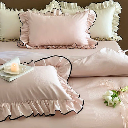 Soft blush pink Ruffle Cotton Duvet Cover Set