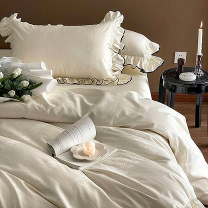 Ivory Ruffle Cotton Duvet Cover Set