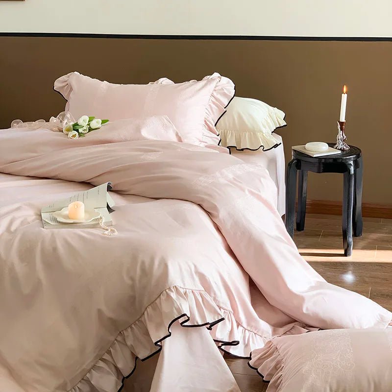 Soft blush pink Ruffle Cotton Duvet Cover Set
