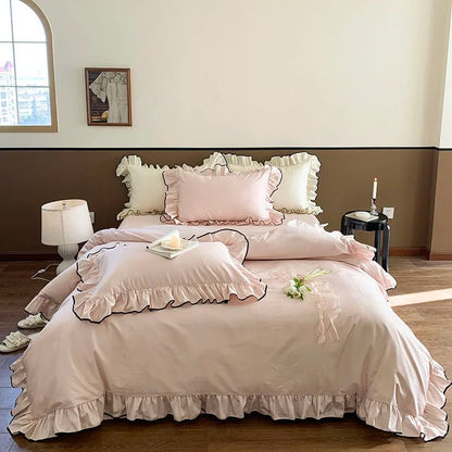 Soft blush pink Ruffle Cotton Duvet Cover Set
