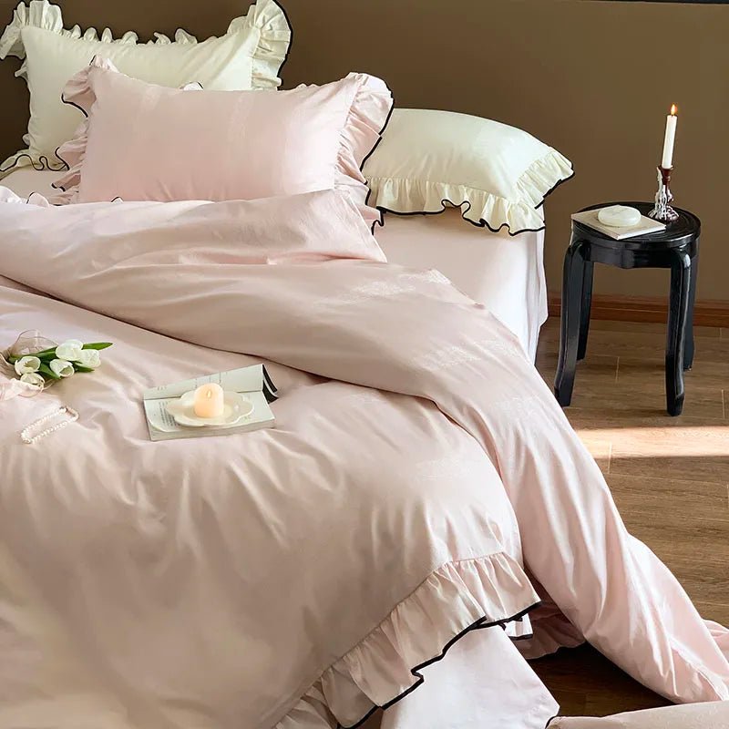 Soft blush pink Ruffle Cotton Duvet Cover Set