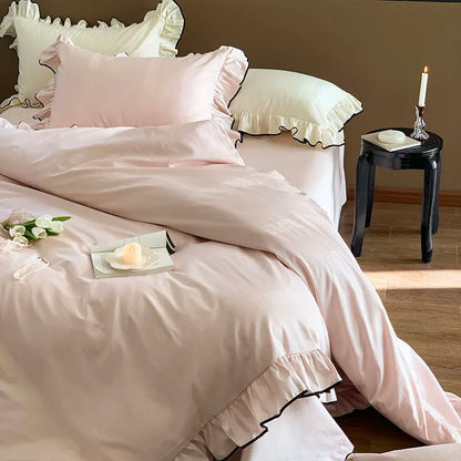 Soft blush pink Ruffle Cotton Duvet Cover Set