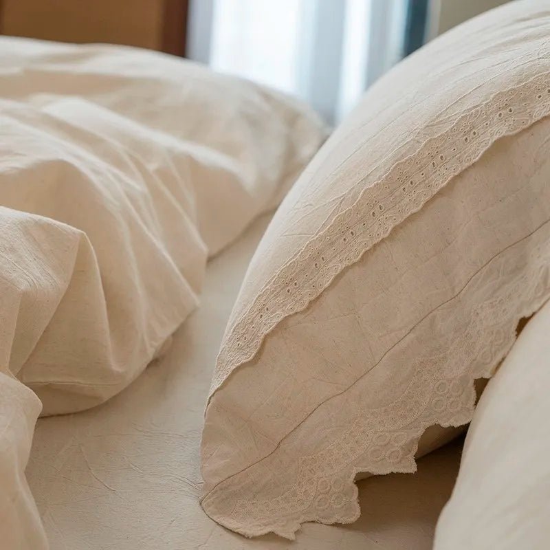 Linen-Cotton Lace Bedding Set – Cream - WhisperLinens