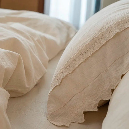 Linen-Cotton Lace Bedding Set – Cream - WhisperLinens
