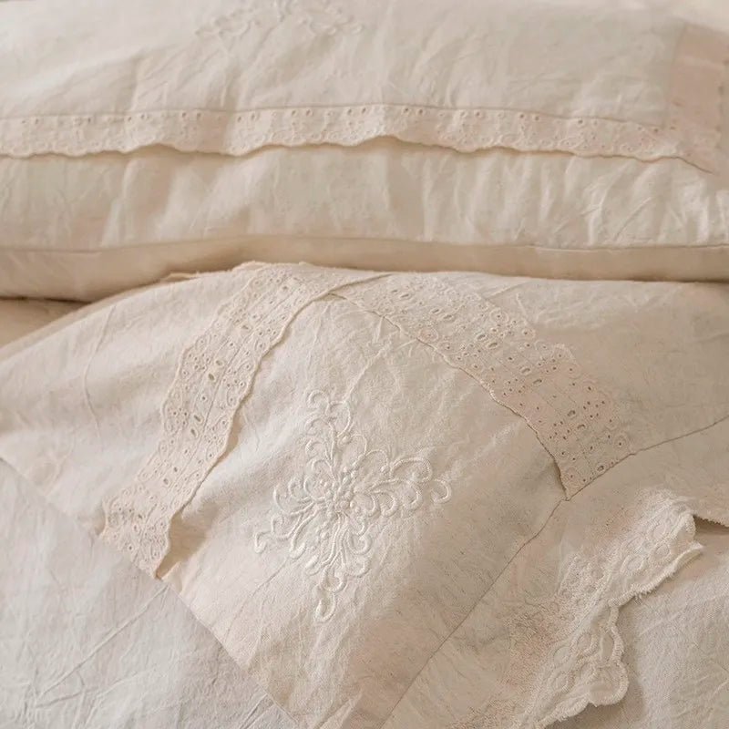 Linen-Cotton Lace Bedding Set – Cream - WhisperLinens