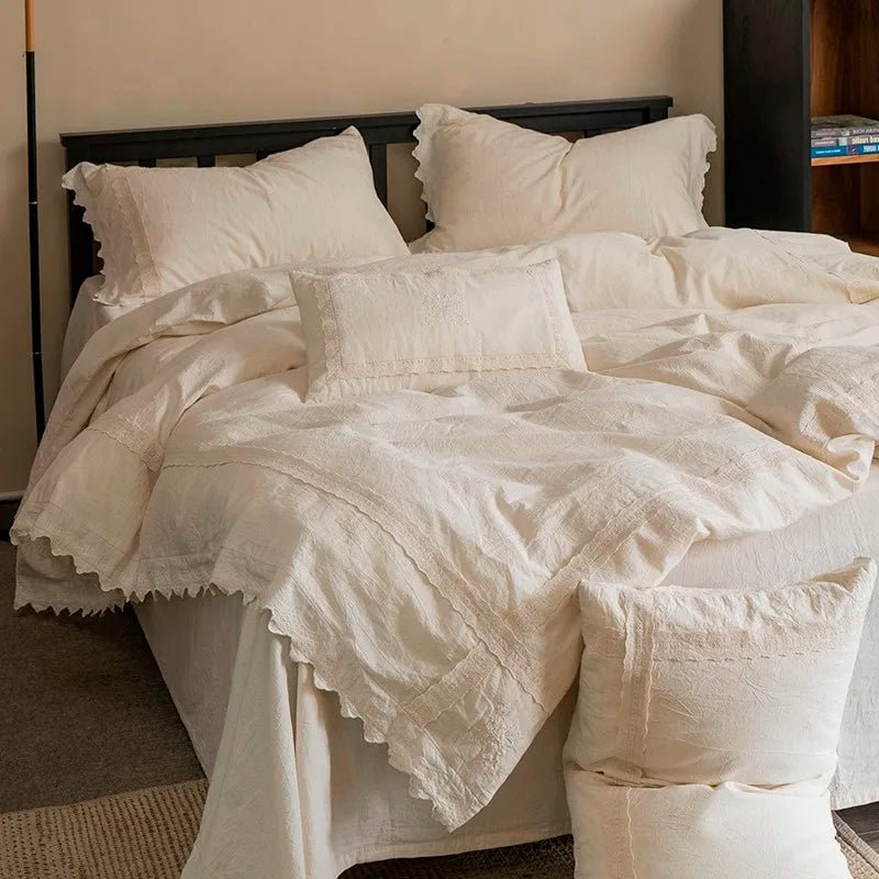 Linen-Cotton Lace Bedding Set – Cream - WhisperLinens