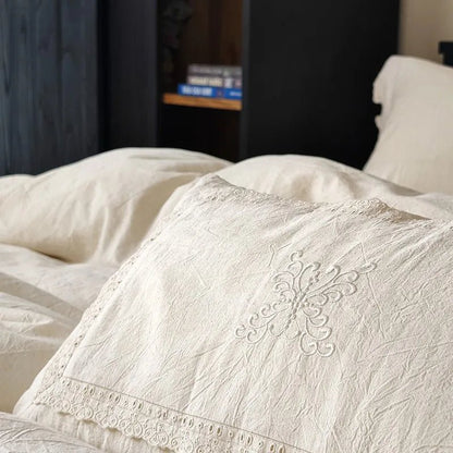 Linen-Cotton Lace Bedding Set – Cream - WhisperLinens
