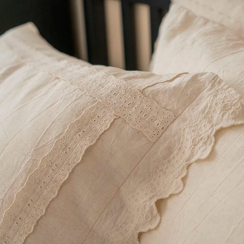 Linen-Cotton Lace Bedding Set – Cream - WhisperLinens