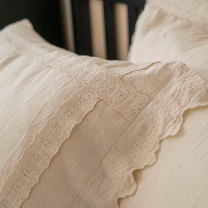 Linen-Cotton Lace Bedding Set – Cream - WhisperLinens