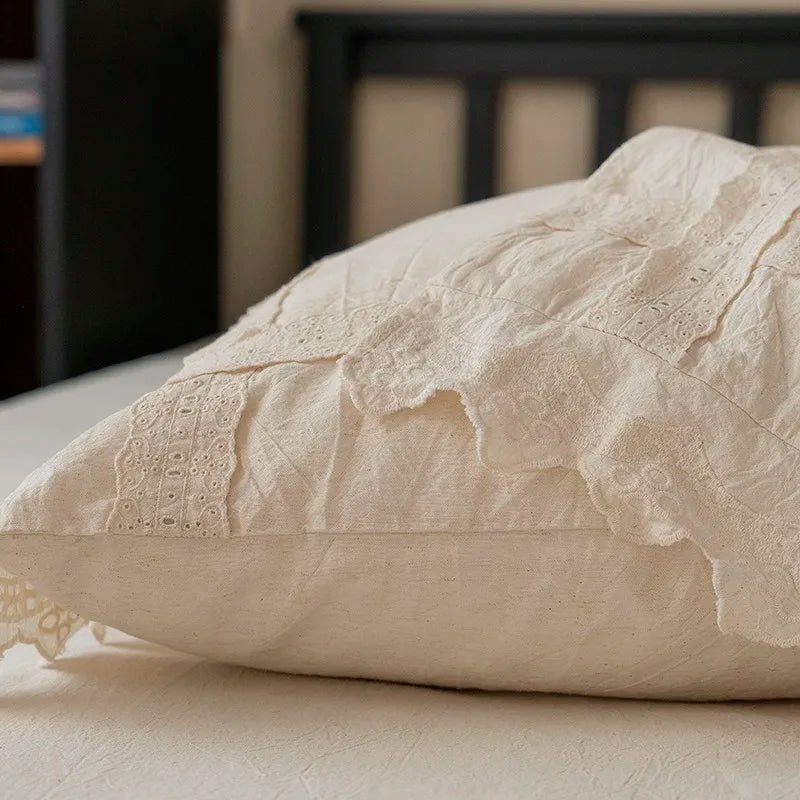 Linen-Cotton Lace Bedding Set – Cream - WhisperLinens