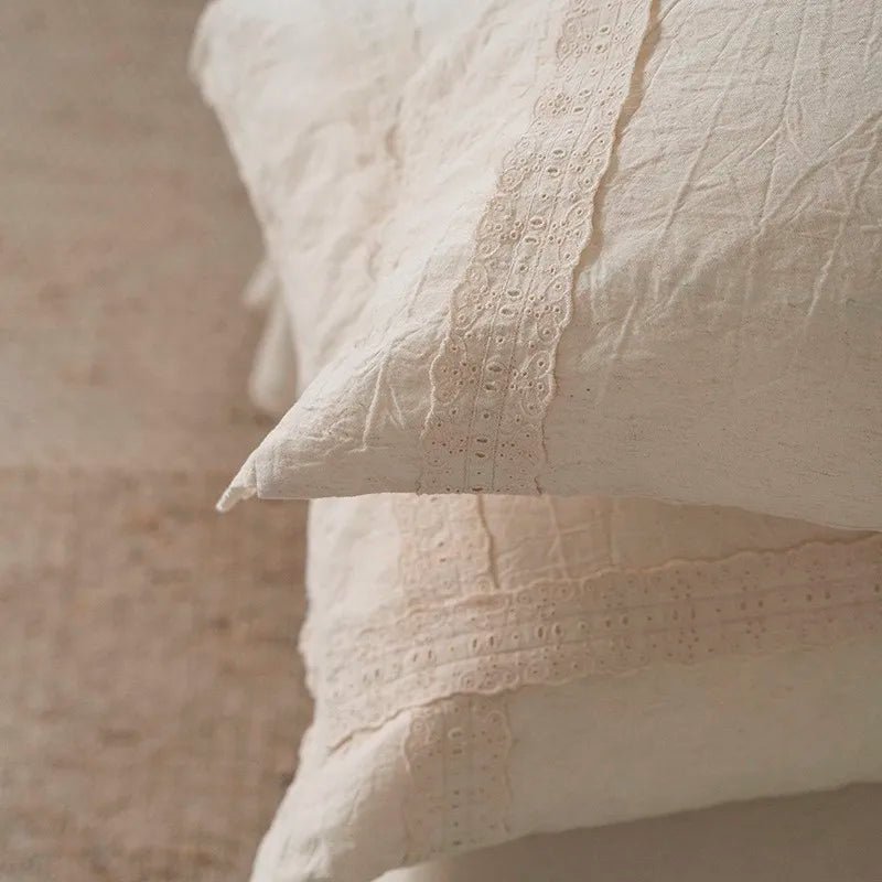Linen-Cotton Lace Bedding Set – Cream - WhisperLinens