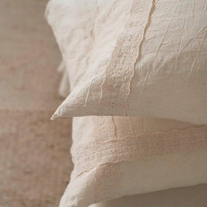 Linen-Cotton Lace Bedding Set – Cream - WhisperLinens